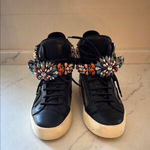 Giuseppe Zanotti multi colored floral embellished Black leather high tops